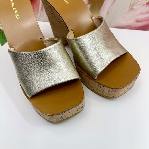 Veronica Beard Paulita Platform Wedge Sandals In Gold Size 9 - Picture 6 of 13